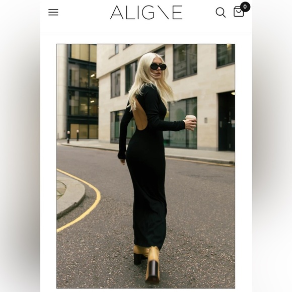 New Aligne.Co Gemma Black ribbed maxi dress circle open back form fitting - Picture 12 of 13